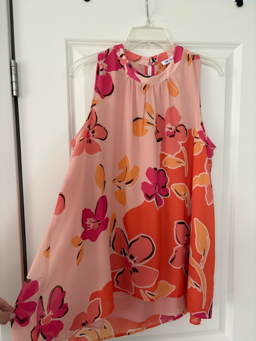 Flowy Floral Sleeveless Chiffon Blouse in Pink & Orange
